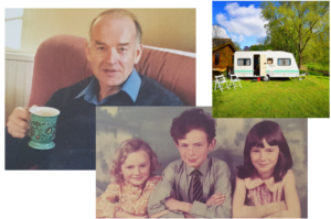 Siblings, their father and their caravan