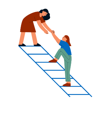 A women help another to climb a ladder